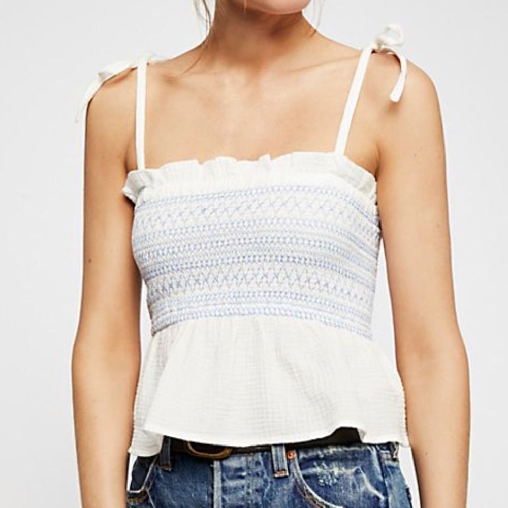 Free People White/Baby Blue Peplum Top